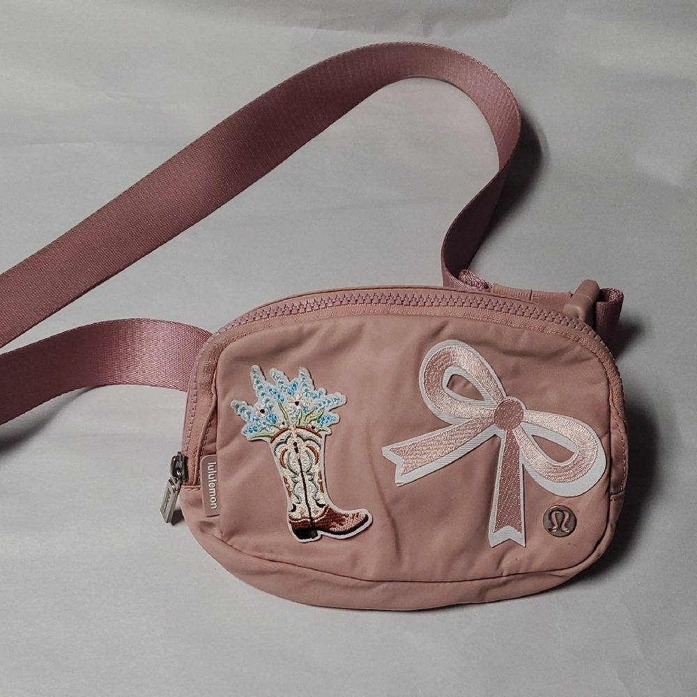 Lululemon Pink Belt Bag Fanny Pack Ribbon Cowgirl Boot Patches